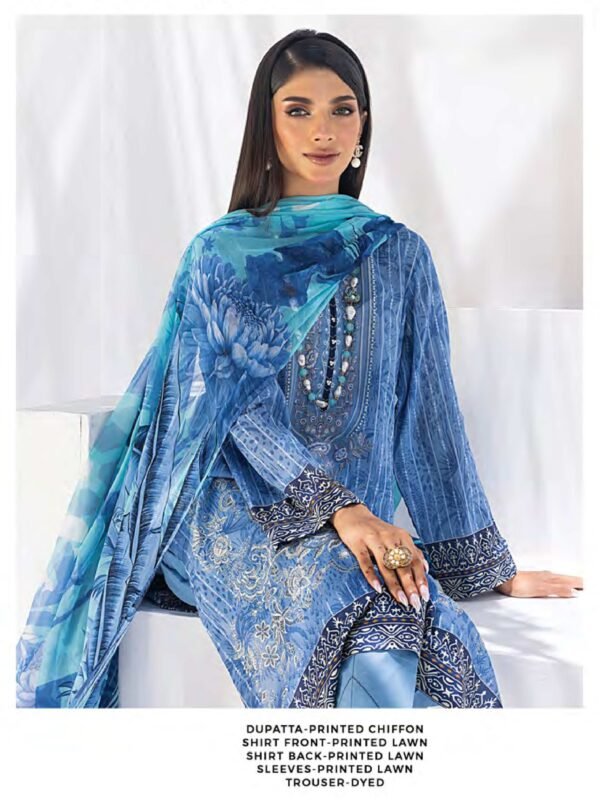 ORIGINAL PAKISTANI LAWN SUIT WITH PRINTED CHIFFON DUPATTA - Image 4